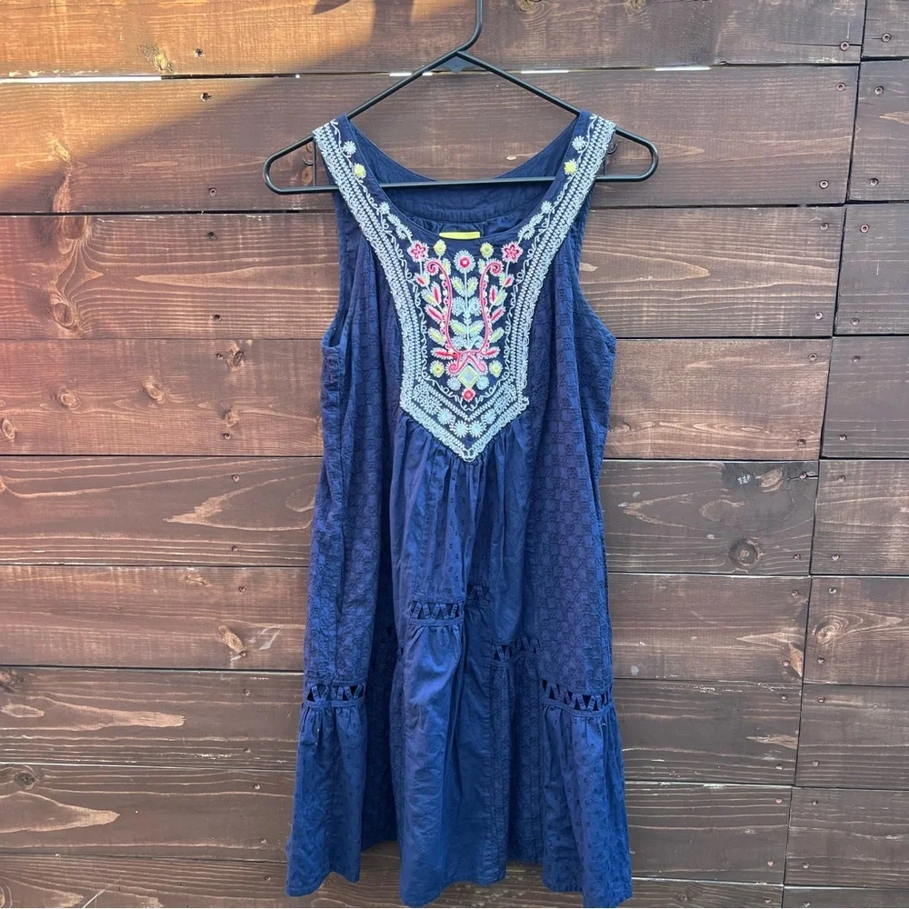 Anthropologie Maeve Tisa Navy Embroidered Dress - Picture 3 of 7